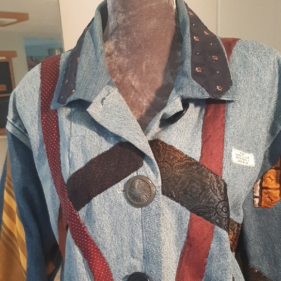 🔥RARE☮VINTAGE☮"CLOTHES WITH A HISTORY" HANDMADE TIEColorful PatchworkDENIM M-XL - Picture 8 of 12